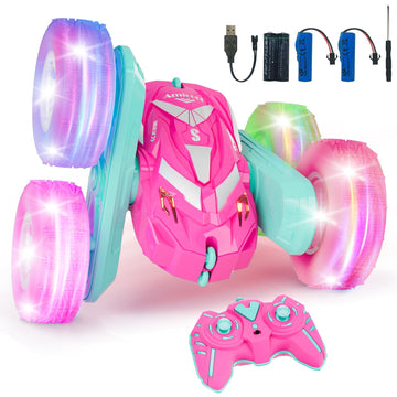 Amicool Remote Control Car for Girls 3-12 with Flashing Light, Toys 4 5 6 7 8 9 Years Old Girl Birthday Gifts Idea, RC Cars Stun