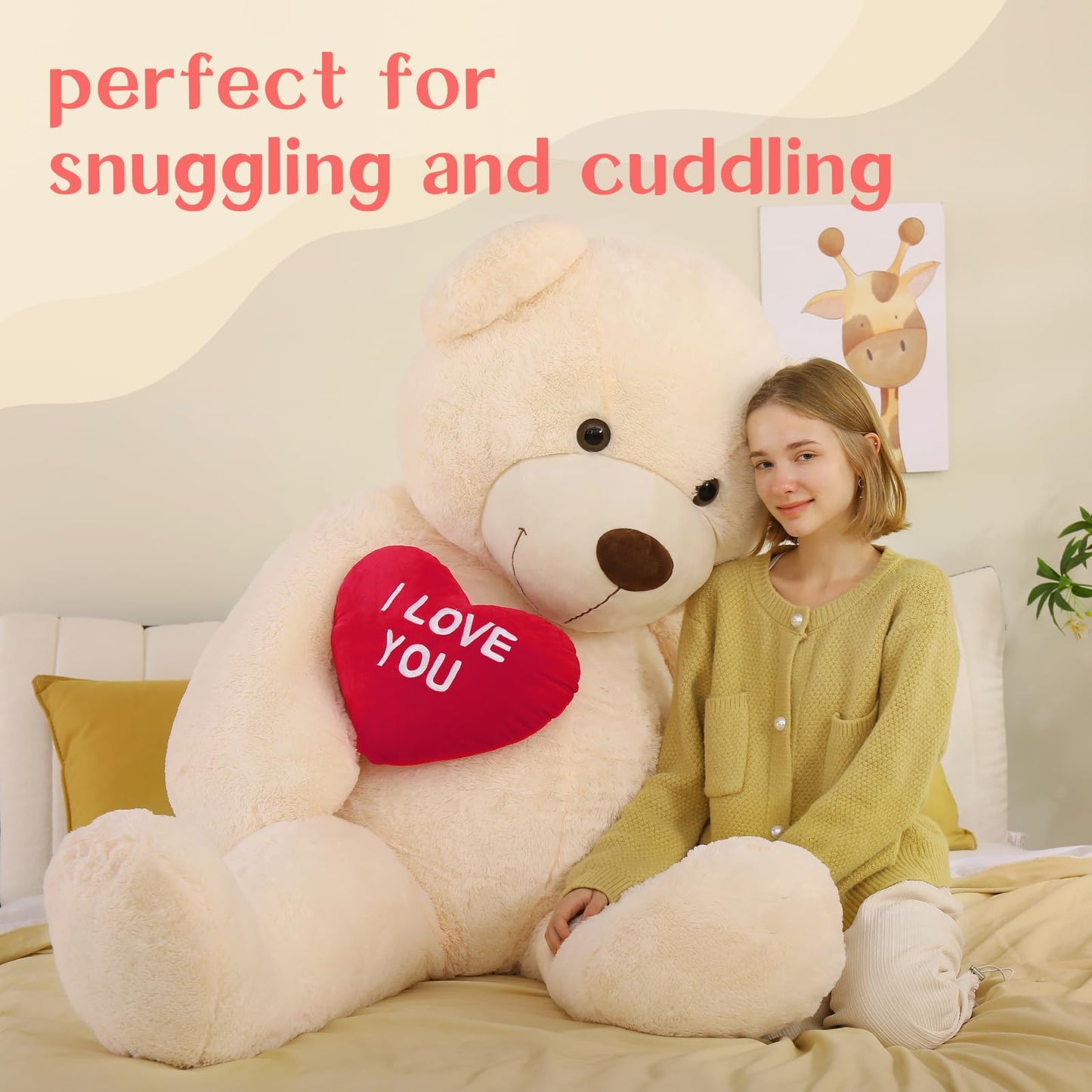 Tezituor Giant Teddy Bear Stuffed Animals 6 Feet - “I Love You”Red Heart Human Size Teddy Bear For Girlfriend,Boyfriend,Birthday,Anniversary,Valentines,Or Long Distance
