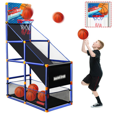 Arcade Basketball Game Set For Kids, Boy Toys Basketball Hoop With 4 Balls For 3 To 12 Years Old, Adjustable Height W/ Pump & St