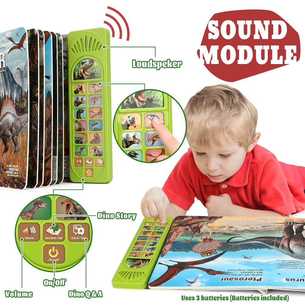 Oenux Dinosaur Toys With Interactive Sound Book For Kids 3-5, Dinosaur Book With Sound &12 Toy Dinosaurs Figures, Toddler Dinosaur Learning Toys For Boy, Dinosaur Present For Boys Girl Age 4-7