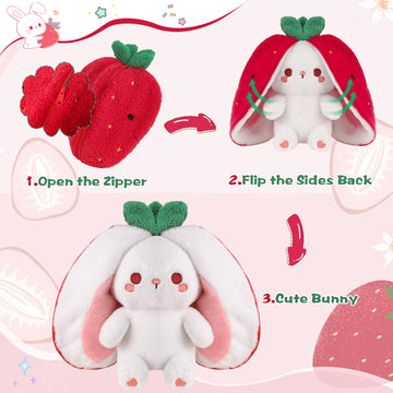 MIAODAM Strawberry Bunny Plush Toy-Soft Huggable Stuffed Animal for Babies, Kids & Collectors, Birthday Present & Nursery Decor