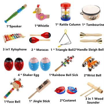 Yopay Toddler Musical Instruments, Kids Wooden Percussion Instruments Toys, Baby Rhythm Music Education Toys Set For Preschool Educational Early Learning, Boys And Girls With Storage Bag