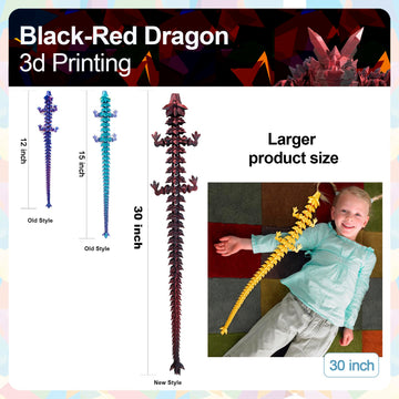 Rwsefk 30 In 3D Printed Dragon, 30Inch Dragon,3D Dragon Toy,Large Dragon Present,Ariculated Crystal Dragon(Red Black