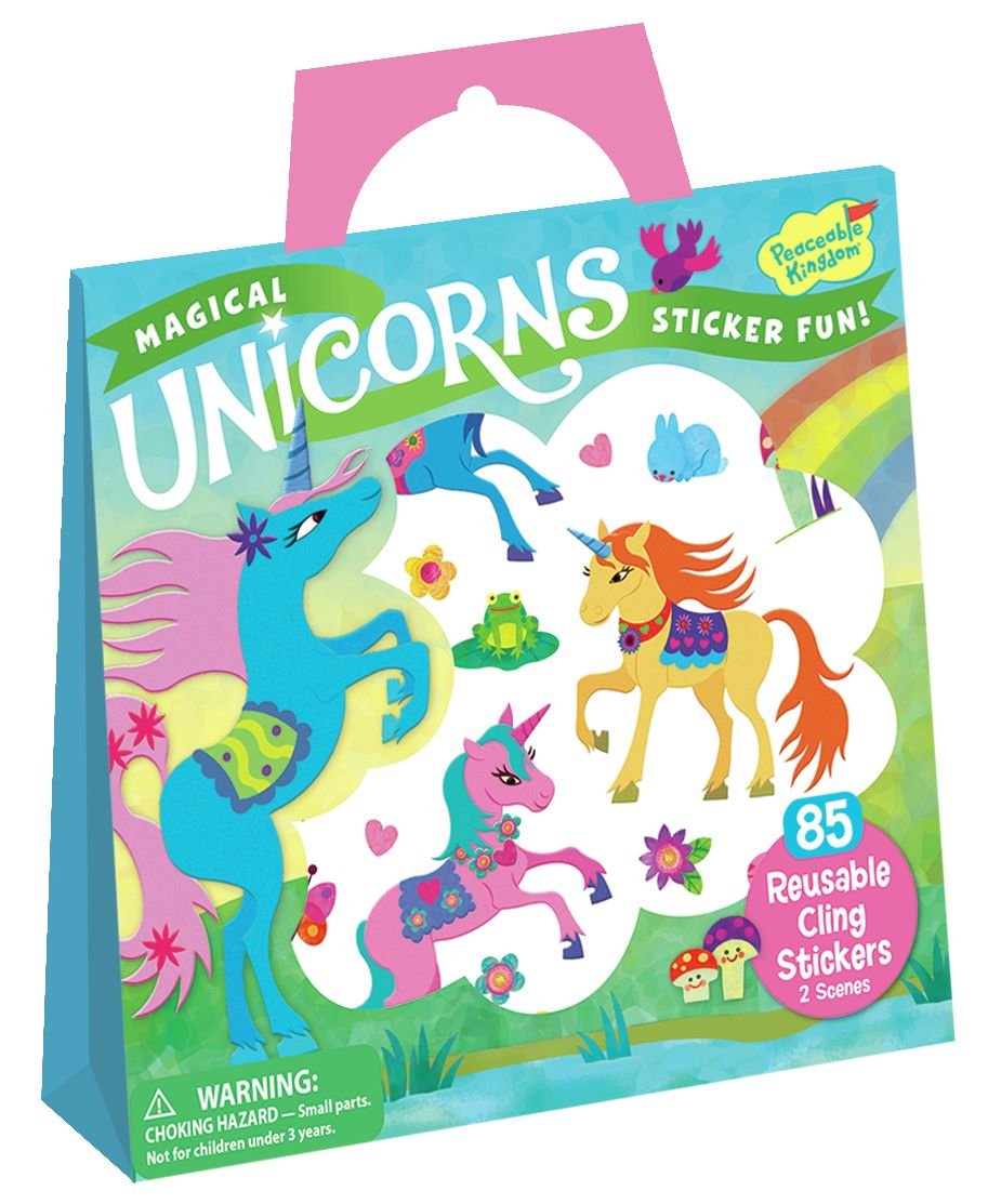 Peaceable Kingdom Reusable Sticker Tote - Magical Unicorns, Colorful Vinyl, Model SP71