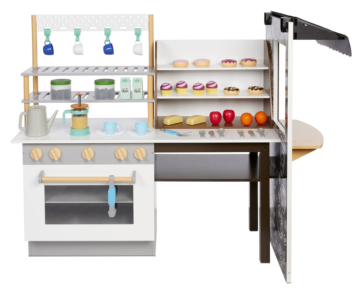 Little Tikes Real Wood Caf   & Bakery Exclusive Wooden Play Kitchen with Realistic Lights Sounds and Dual-Sided, 20+ Accessories