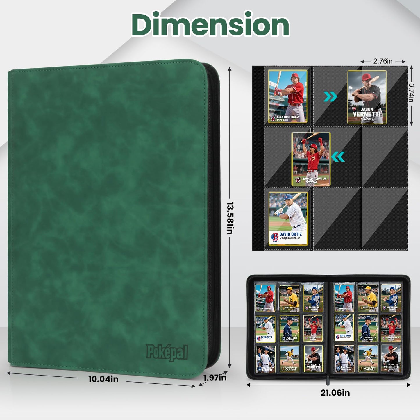 Pok?pal Trading Card Binder  9 Pocket Card Collection Binder for 540 Cards  enhanced Card Book Double Sided Pocket  Collector Album Card Holder Folder for TCG PM MTG OPCG YGO Sports Cards (Dark Green)