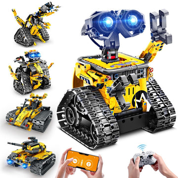 INSOON 520 PCS Robot Toys Building Set - App & Remote Control, 5-in-1 RC Wall Robot, Dinosaur, Plastic, Yellow, Model 8039, Gift for Kids 6