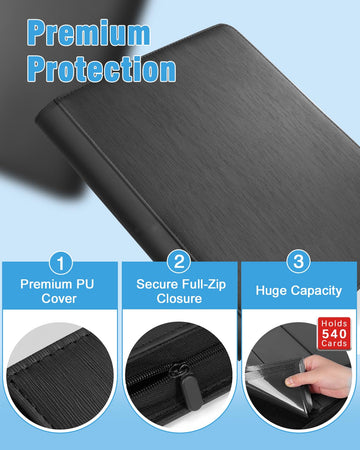 Lzerking 2 Pack Card Binder 1080 Capacity Set with Zipper | 30-Page Per Binder with 9-Pocket Pages PU Leather Card Organizer Storage for Trading Cards  Sports Cards  Game Cards(black)