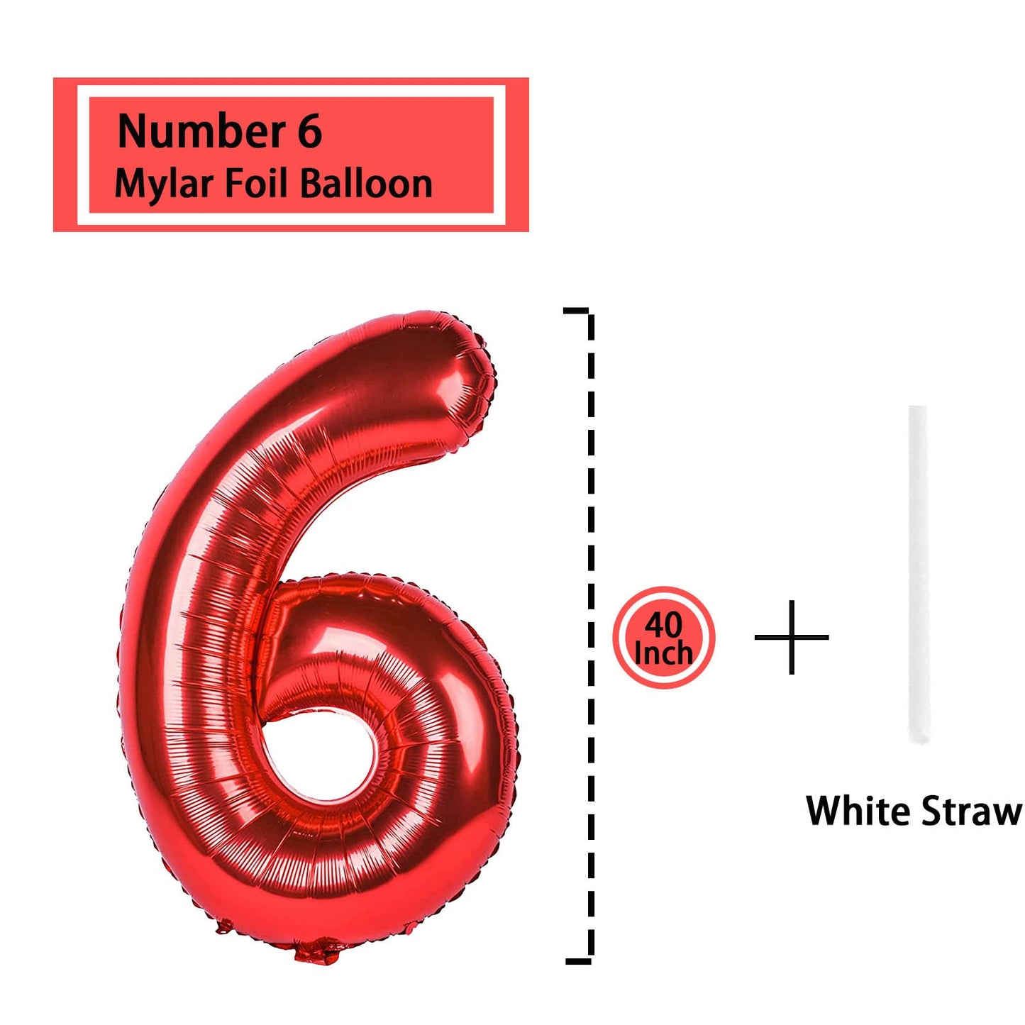 6 Number Balloon Red 40 Inch Big Foil Mylar 6Th Balloons For 6 Year Old Boy Girl Birthday Party Decorations Wedding Anniversary
