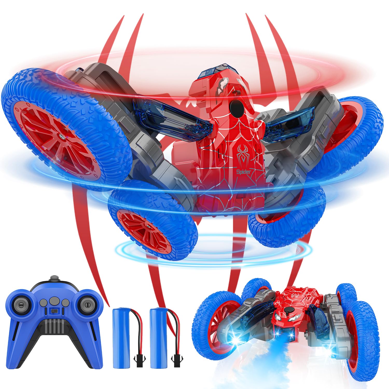 Remote Control Car for Boys, Double-Sided Drive,360 Rotation of Rc Cars Spray Features and Spins Have Special Lighting Rc Car,4W