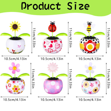 6 Solar Dancing Bee Toy Solar Powered Dancing Sun Flower In Colorful Pots Swinging Ladybug Shape Flip Flap Animated Bobblehead Dancer Window Sunflower Sun Catcher Car Dashboard Decor