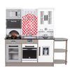 Brinjoy Kids Kitchen Playset, Wooden Toddler Kitchen Set W/Curtains, Coffee Maker, Storage Shelf, Stove,Sink, Utensils, Light &