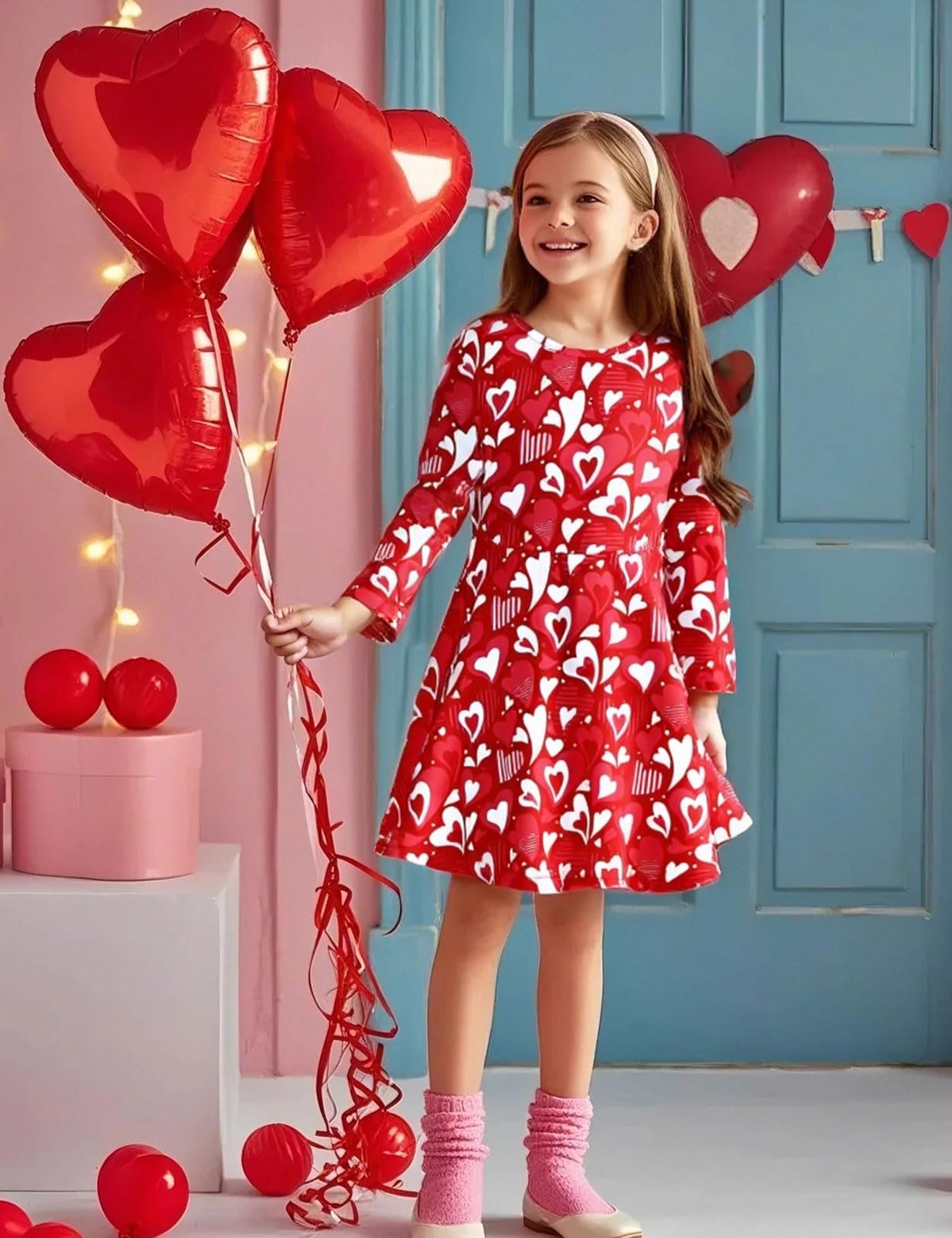 Cosland Valentines Dress For Girls Kids Heart Dresses, Heart, Medium
