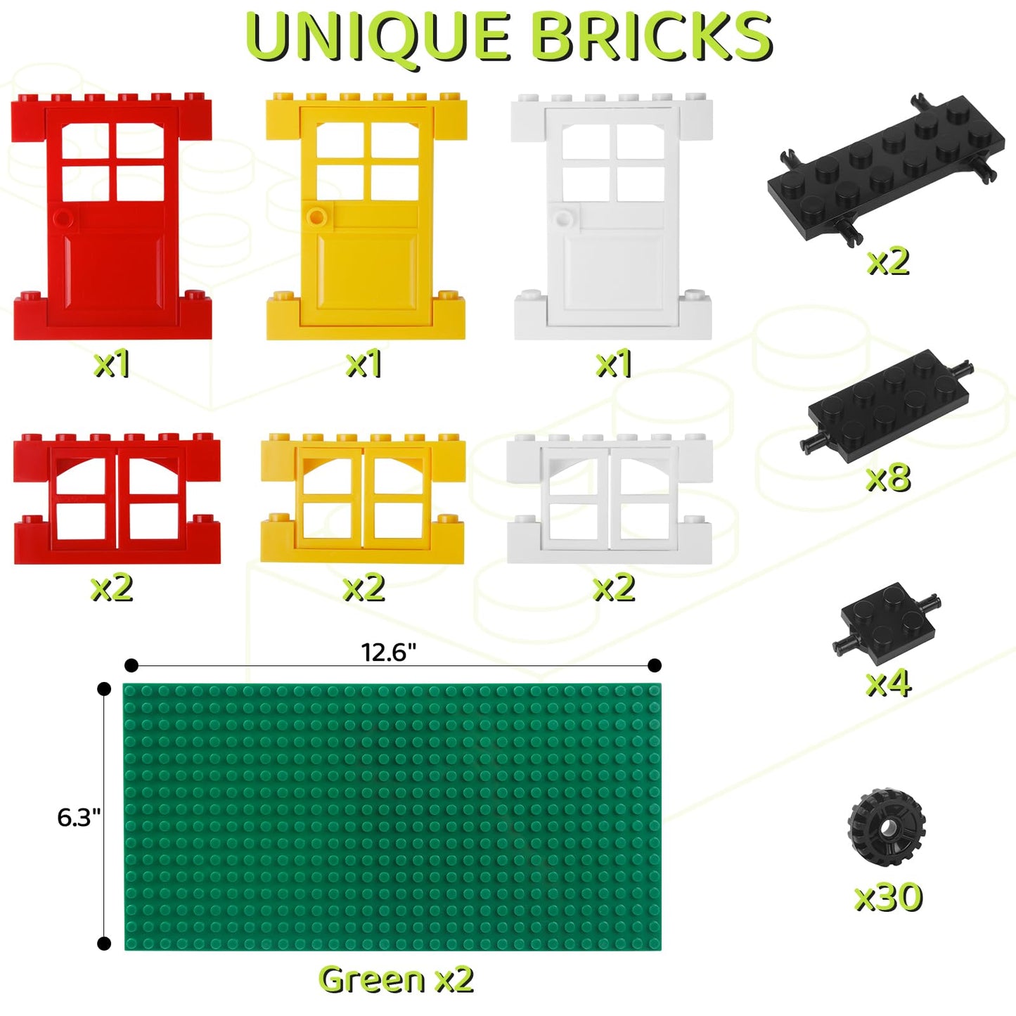 1100 Pieces Building Bricks, Compatible With Lego Classic Building Blocks Bulk With Baseplates, Doors Windows And Wheels, Stem C