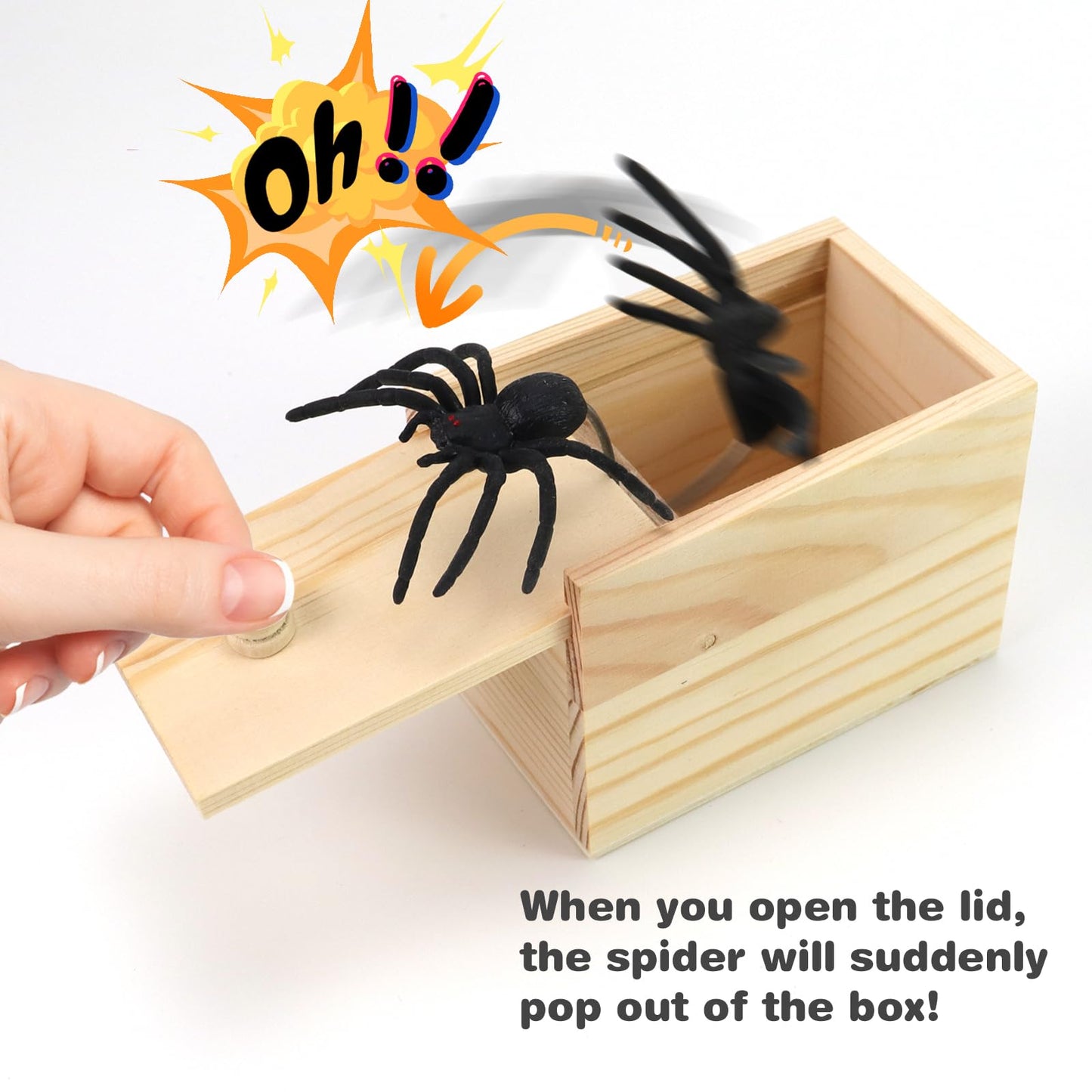 Xmoyaas Wooden Spider Prank Box, Rubber Spider Hidden In A Box Fun Prank Handicraft, Original Spider Trick Box, Christmas, April