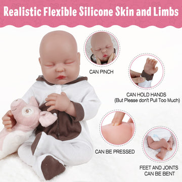 Vollence 18 Inch Eye Closed Full Body Doll Girl,Not Vinyl Dolls,Sleeping Lifelike, Bald,Soft Realistic Solid Platinum Silicone Baby Doll
