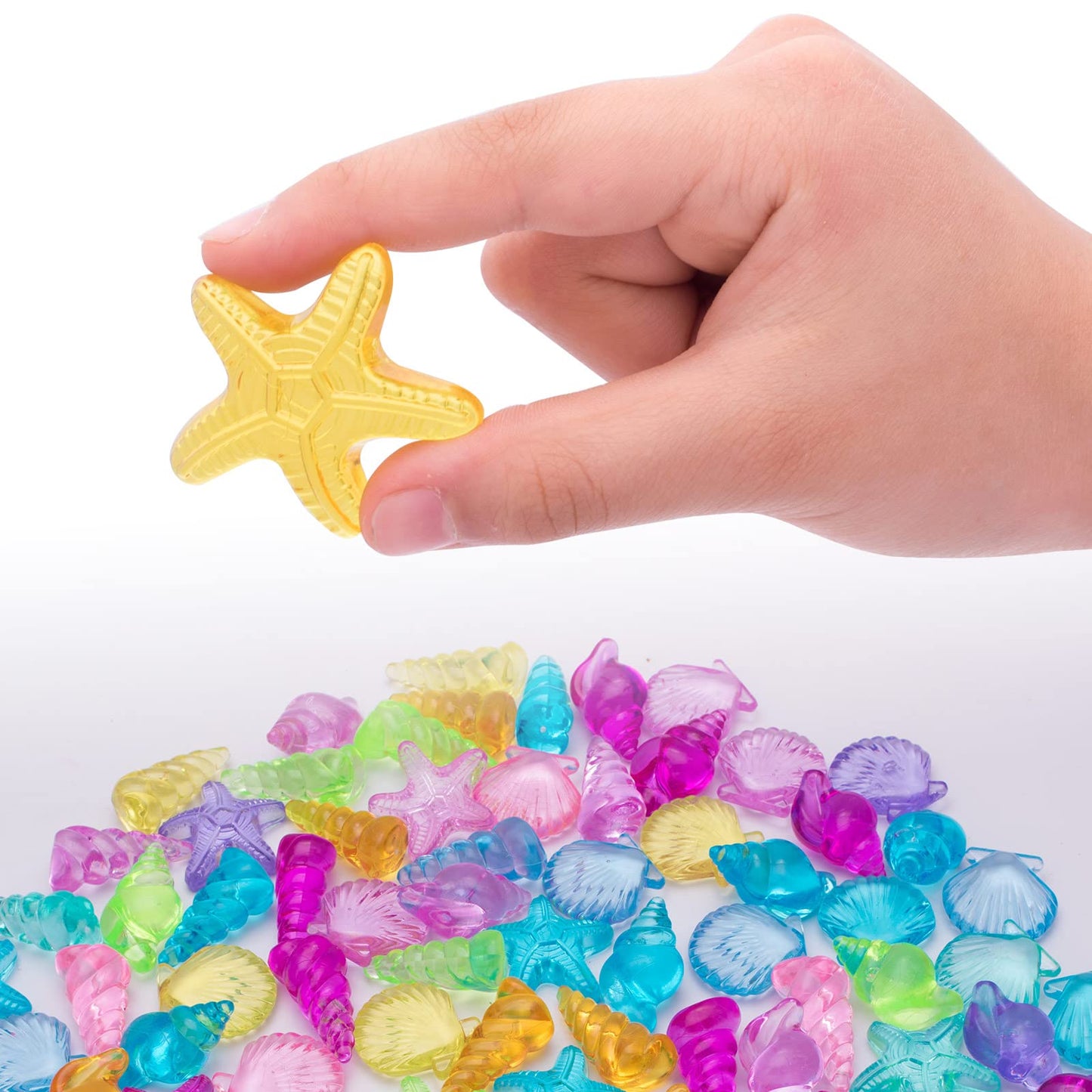 Nlr [95Pcs 500G] Colorful Acrylic Sea Shell/Conch/Starfish Gems Set, Beach Holiday | Swimming Pool Diving | Treasure Hunt | Part