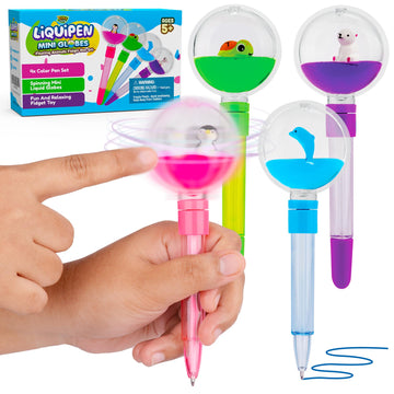 YoYa Toys Fidget Pens for Kids (4-Pack) - Liquid Motion Cool Spinning Toy - Colorful Floating Kawaii Animals - Penguin, Dolphin,