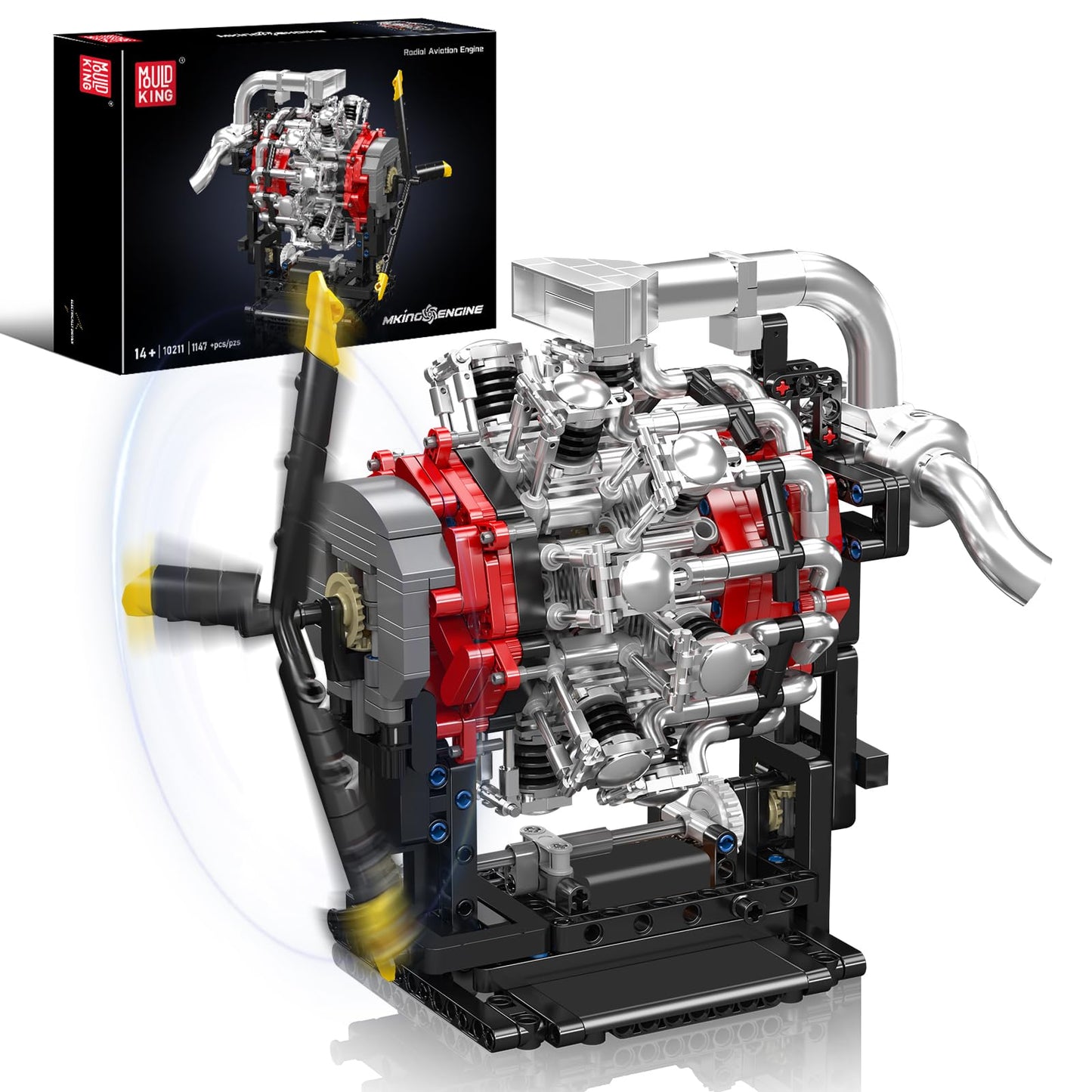 Mould King 10211 Radial Aircraft Engine Building Sets  Intelligent Chip Drive Engine Model Kit That Runs  Build Your Own STEM Model Engine  Gift for Age 14+/mature-themed Collections Enthusiasts (1147+ PCS)