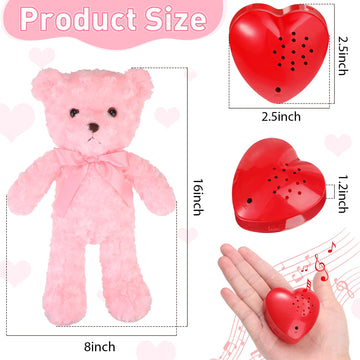 Hungdao Bear Stuffed Animals With Voice Recorder Set, 60 Seconds Voice Sound Recorder Module 16 Inch Soft Plush Bear Cute Stuffed Bear With Zipper Sound Box Recordable Heart For Boys Girls (Pink)