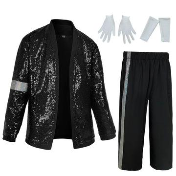 Nekifui Boys 70S Sequin Jacket Disco Outfits Pop King Costume For Kids Dance Star Set(Z3757,L)