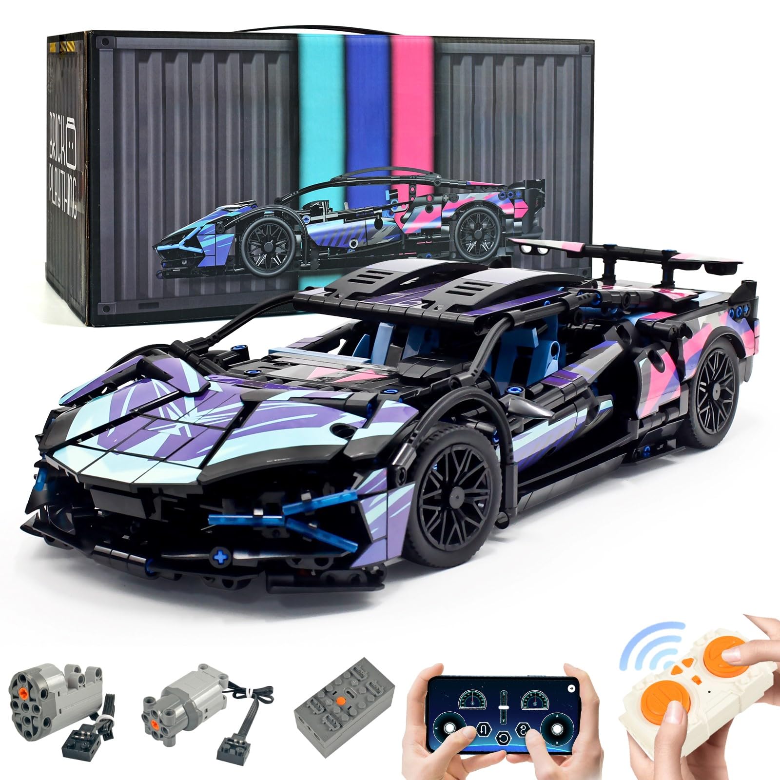 Mocbropcs Remote Control Car Building Set, 1:14 Technical Sports Racing Car Building Kit, With Motors And Rechargeable Battery, 