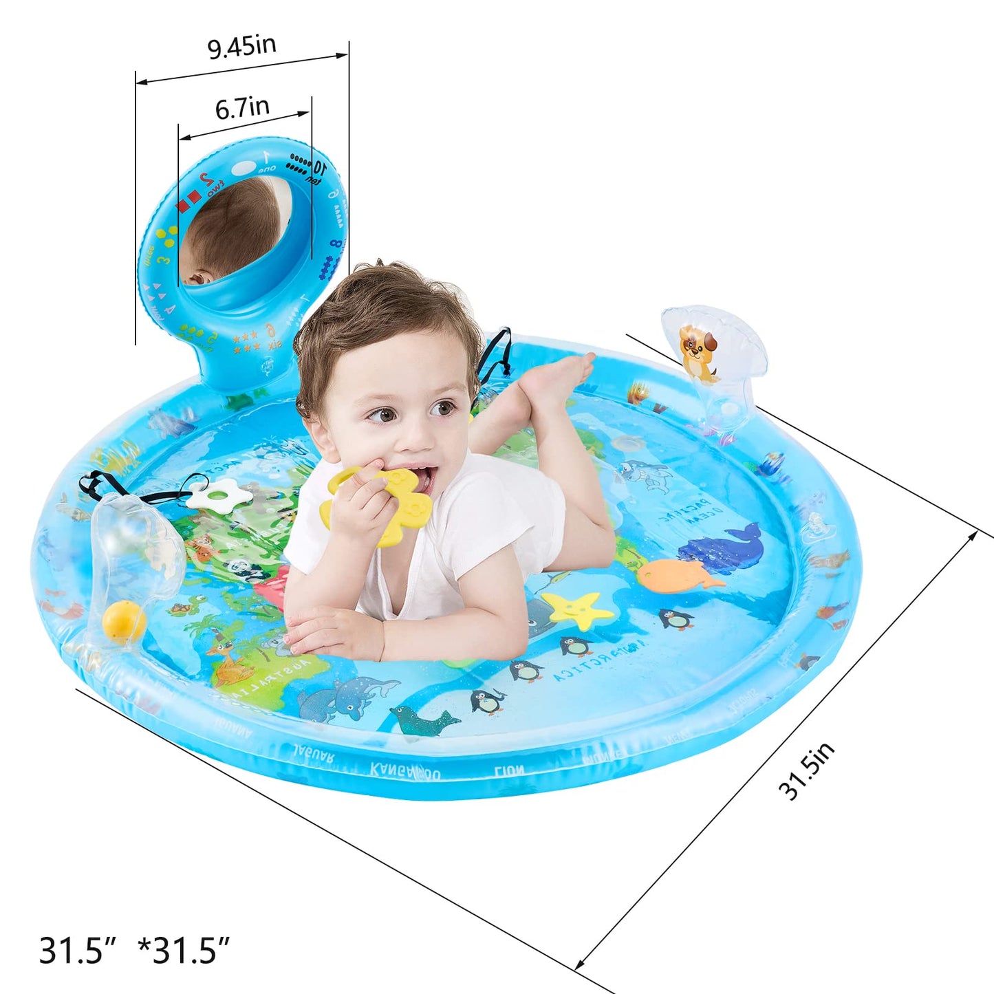 Flashbluer 4-In-1 Tummy Time Water Play Mat With Baby Mirror & Teethers And Rattles, Large Infant Newborn Toys, Suitable For 3 6 9 12 Month Baby Girl Or Boy Development