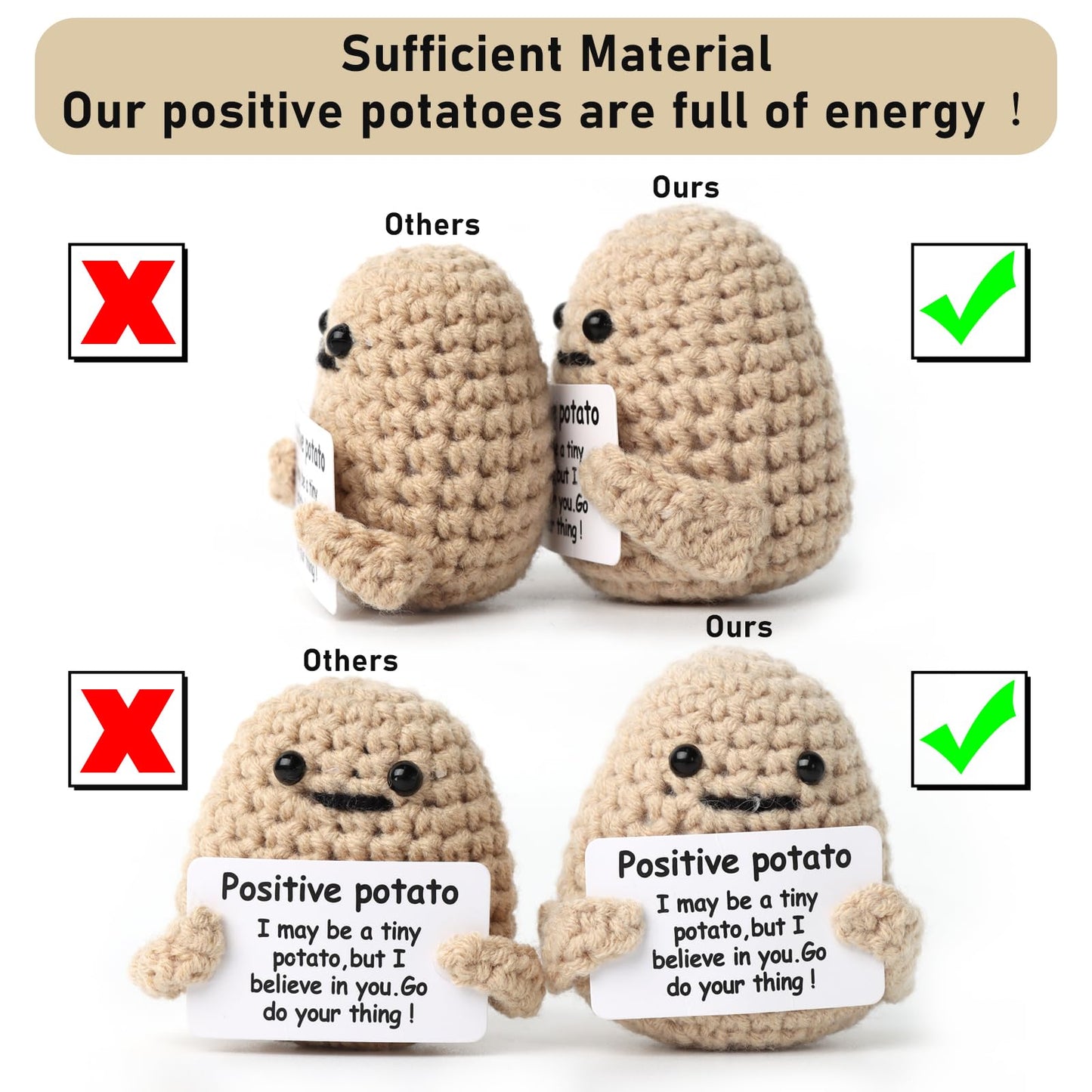 Draupnir 2Pcs Positive Potato, 3 Inch Mini Funny Knitted Wool Potato Toy With Positive Card,Cute Creative Positive Life Doll Potato For Birthday Gift Encouragement Decoration Party