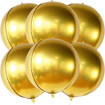 Huge, Gold Foil Balloon Set - Pack Of 6, 22 Inch | 360 Degree 4D Round Gold Foil Balloons For Gold Party Decorations | Large Gold Balloons For Graduation Party Decorations 2023 | Bachelorette Décor