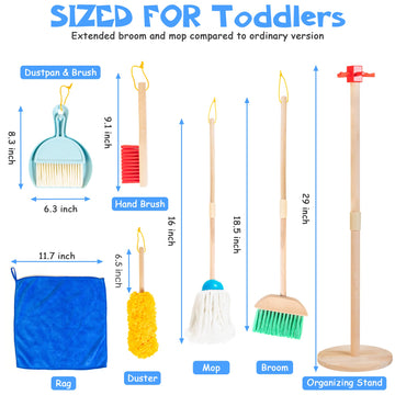 Woodmam Wooden Kids Cleaning Set For Toddlers,8 Pieces Montessori Cleaning Toys With Kids Broom And Mop Set, Housework Pretend P