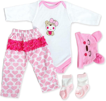 Scnbom Reborn Baby Dolls Girl Clothes For 17-24Inch Outfits Accesories (Pink Bear 4Pcs Set)