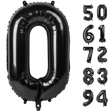 Black Number Balloon 40 Inch, 0 Number Balloons, 10 20 30 40 50 60 70 80 Numbers Balloon Birthday Decorations, Black Party Suppl