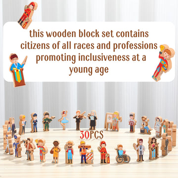 Blosssound 30 Pcs Wooden Community Helpers Toys Multicultural Career Wooden People Figures Small Diversity Professionals Wood Bl