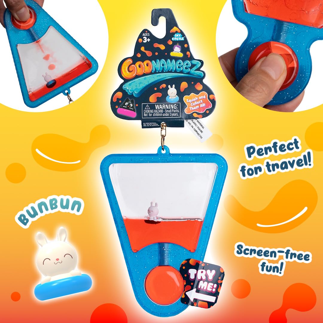 Goonameez, Hand-Held Sensory Toy with Floating Characters, Mesmerizing Water Mix Fidget Toy - Collect All 6 Unique Shapes for Sq