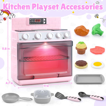 PLAY Toy Oven Kids Kitchen Playset, Kids Play Kitchen Set with 11 Accessories, Realistic Cooking Sounds & Lights, Pretend Play O
