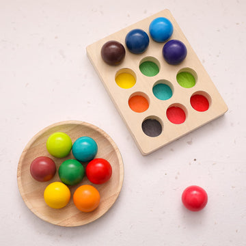 Ibwaae Wooden Color Sorting Balls Game Peg Board Rainbow Color Matching Toys 12 Pcs Activities Balls Montessori Toys For Toddler