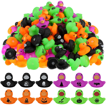 Junkin 200 Pcs Halloween Rubber Ducks Bulk Mini Rubber Ducks Small Duck in Bulk Gift for Halloweens Party Favors Toys (Halloween Duck)