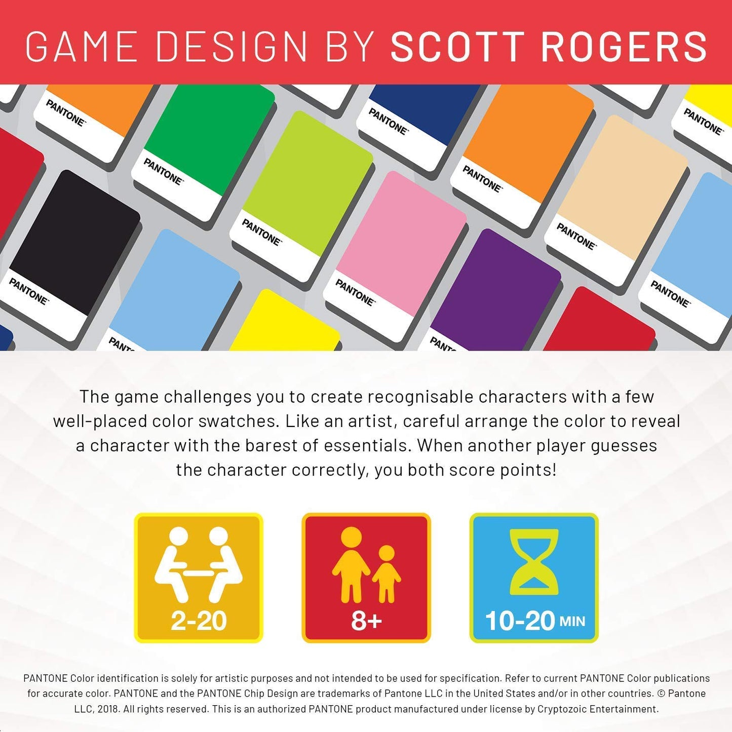 Cryptozoic Entertainment Pantone The Game - Competitive Party Game for Ages 8+ - Cardboard, White/Black/Blue Color Swatches