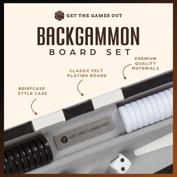 Get The Games Out Backgammon Set, Classic Board Game Case, 2 Players, Includes Strategy & Tip Guide, Perfect for Parties and Fam