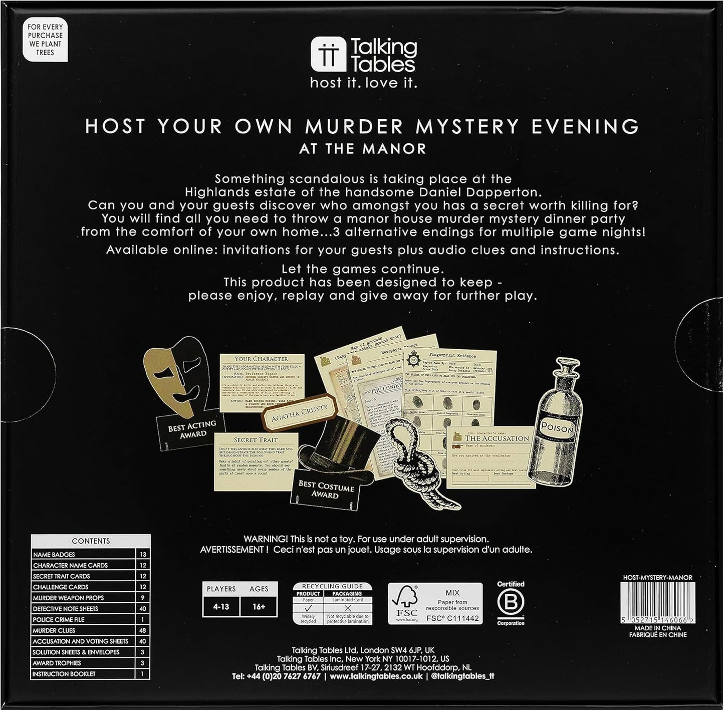 Talking Tables Reusable Murder Mystery at The Manor After Dinner Party Game Kit for Adults, Host Your Own Games Night Scottish H