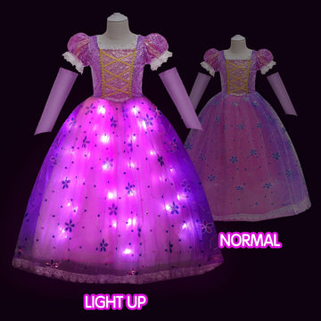 Uporpor Light Up Princess Dress Up Clothes Led Halloween Girls Costume Outfit Fancy Christmas Kids Party Dresses Toddler, Pink Purple 140