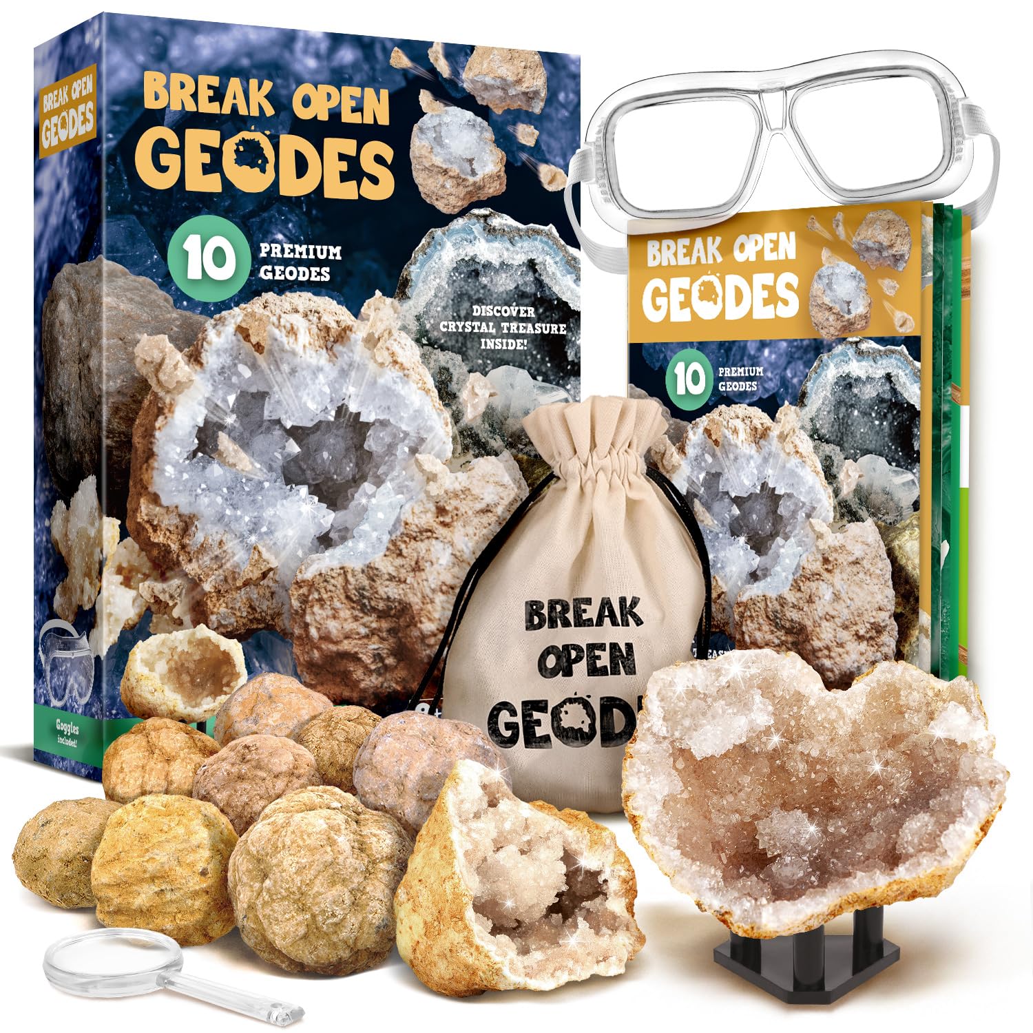 Xxtoys Break Open 10 Premium Geodes With Crystals - Great Stem Science Gift For Mineralogy & Geology Enthusiasts Of Boys And Gir
