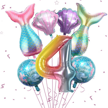 4Th Mermaid Birthday Decorations,Little Mermaid Party Decoration Mermaid Balloons Kit Sea Balloon Mermaid Foil Balloon Mermaid Tail Balloons For Girls Mermaid Party Baby Shower