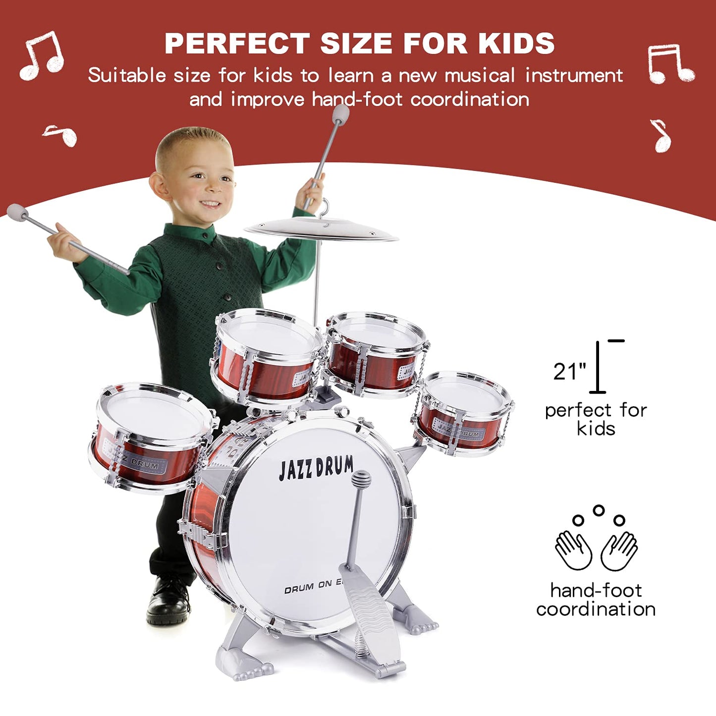 M Sanmersen Toddler Drum Kit Kids Toy Jazz Drum Set 5 Drums With Stool Mini Band Rock Set Musical Instruments Toy Birthday Gift