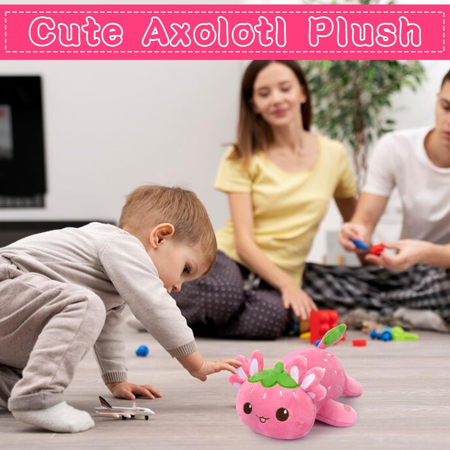 Hkojewp Axolotl Plush - Soft 8-Inch Strawberry Stuffed Animal, Kawaii Design, Great Gift for Kids, Cotton Material