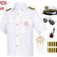 Kids Yacht Captain Sailor Costume For Boys Shirt Hat Accessories 6 Pcs Set Party Cosplay 7-8Years White