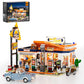 FUNWHOLE City Gas-Station Lighting-Building-Bricks Set - Road Trip Modular Car Service Station Collection LED Light Building Set
