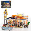 FUNWHOLE City Gas-Station Lighting-Building-Bricks Set - Road Trip Modular Car Service Station Collection LED Light Building Set