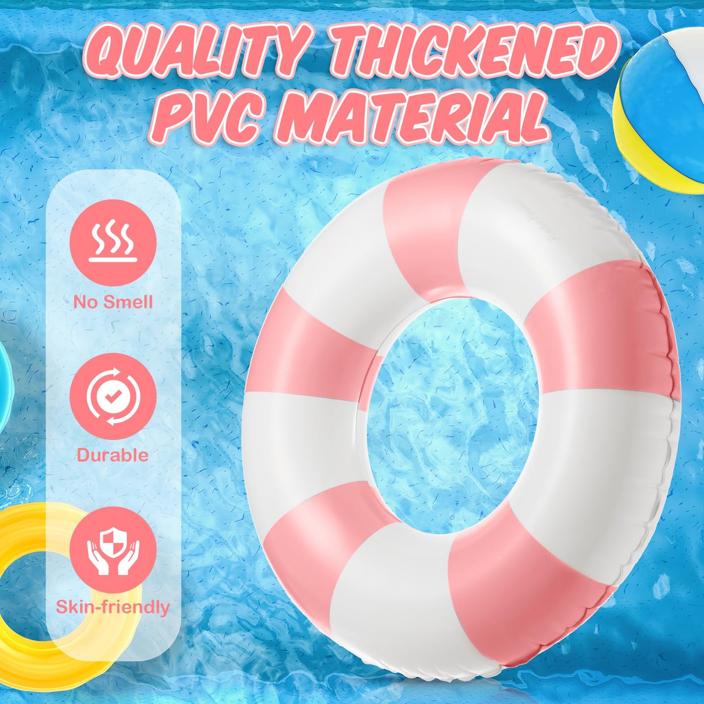 Arrowbash 6 Pcs 2 Pcs Jumbo Inflatable Pool Float 47.24 Inch Floaties Tubes Classic Striped Pool Rings for mature-themed Inflatable Inner Tube for Swimming Beach