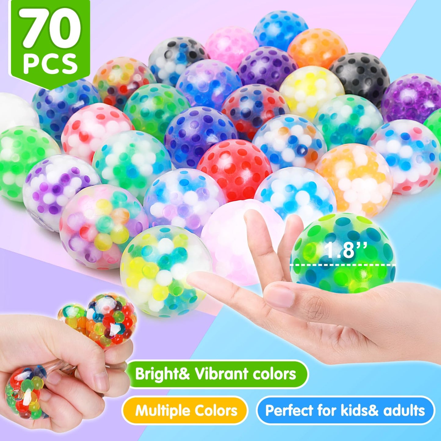 70Pcs Stress Balls-Squishy Stress Balls Bulk-Treasure Box Toys-Fidgets Prizes Bulk-Sensory Balls-Stress Balls For Adults -Classr